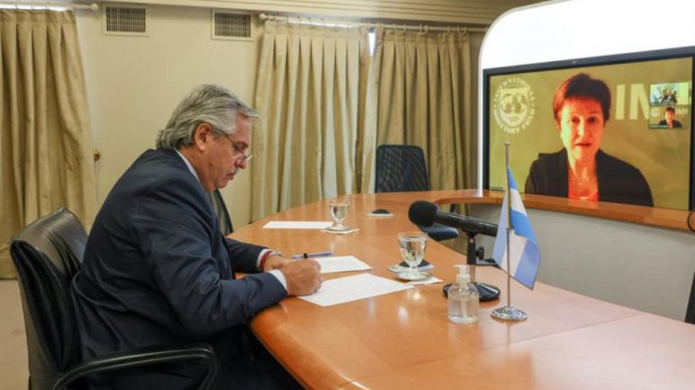 Extensa conversación vía Zoom entre Alberto Fernández y Kristalina Georgieva