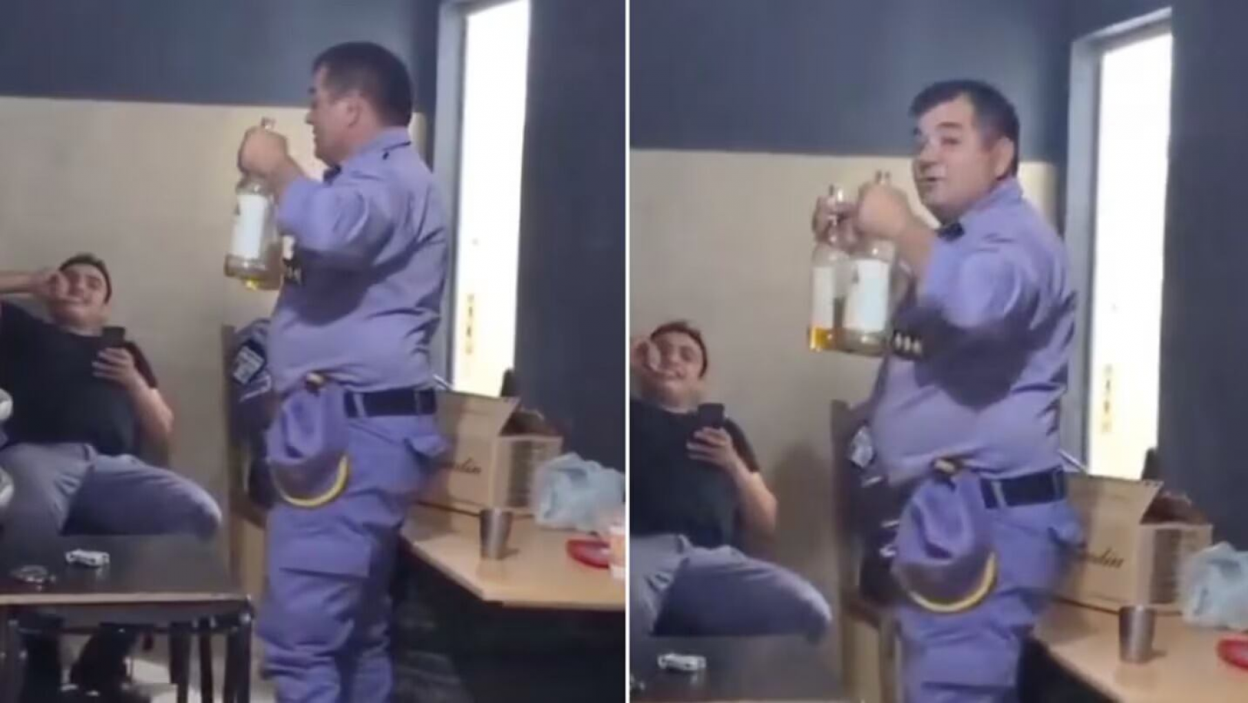 Fueron filmados un Comisario y un Subcomisarío borrachos en una Comisaría