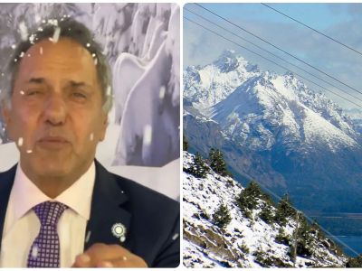Para promocionar Bariloche, Scioli se tiró nieve artificial en la cara y el video se volvió viral